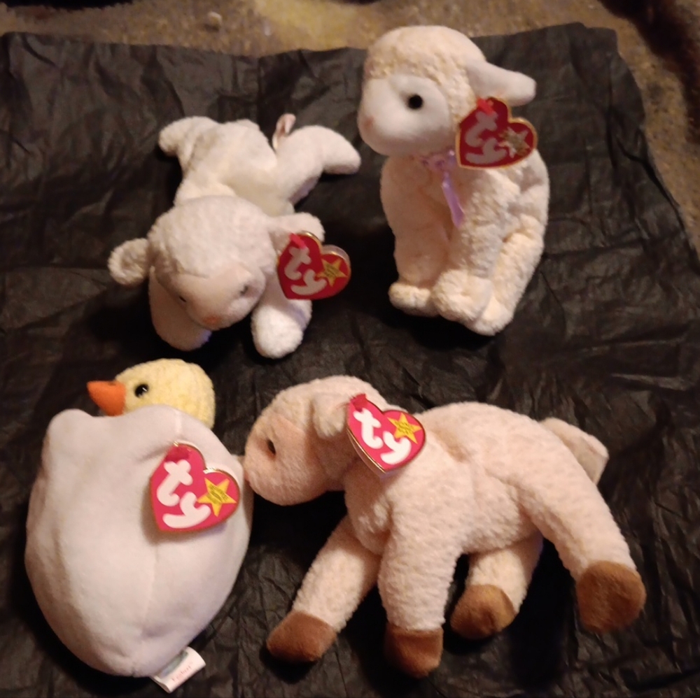 NWT TY BEANIE BABIES EWEY, EGGBERT,  FLEECE & FLEECIE